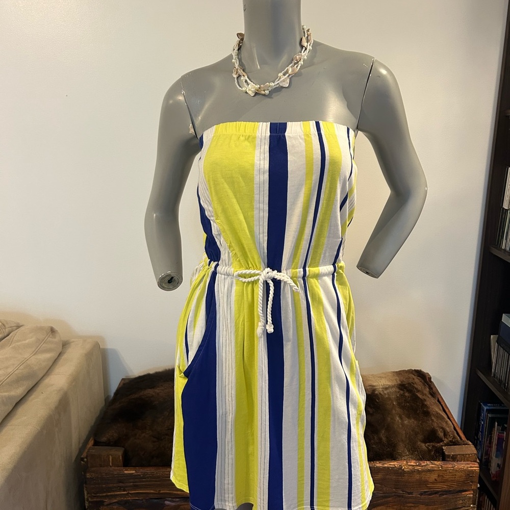 Roxy Yellow and Blue Strapless Mini Sundress❤️XS